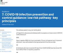 7. COVID-19 infection prevention and control guidance: low risk pathway - key principles